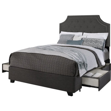 Audrey Fabric Upholstered "Steel-Core" Platform Queen Bed/4-Drawers in Gray