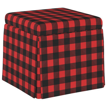 Ivy Skirted Storage Ottoman, Classic Gingham Red Black