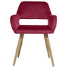 Velvet Upholstered Open Back Home Office Task Chair with Arms and No Wheels, Fuchsia
