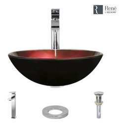 Rene By Elkay R5-5007-R9-7003-C Foil Undertone Glass Vessel Sink with Chrome Ves - Bathroom Sinks