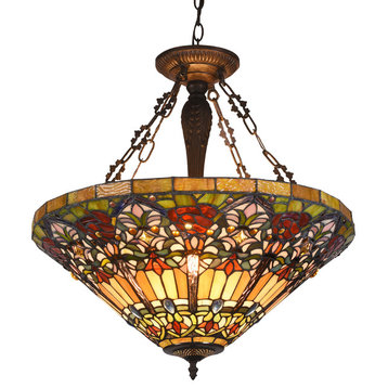 Alma Tiffany Style 3-Light Victorian Inverted Ceiling Pendant, 24" Shade