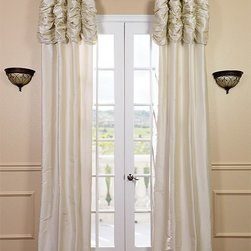 Ruched Pearl White Thai Silk Curtain - Curtains