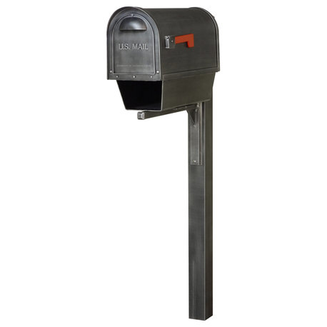 Classic Curbside Mailbox With Newspaper Tube and Wellington Post, Swedish Silver