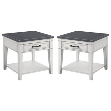 Home Square Del Mar 1 Drawer End Table in White and Grey - Set of 2