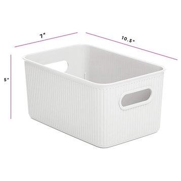Superio Ribbed Storage Bin, Plastic Storage Basket, White, 5 L