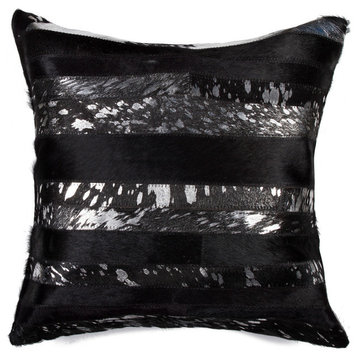 Natural Torino Madrid Pillow 18"x18", Black and Silver