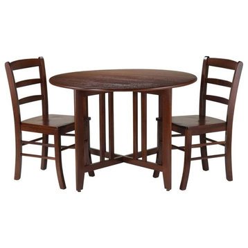 Pemberly Row 3-Piece Round Drop Leaf Solid Wood Dining Set in Antique Walnut