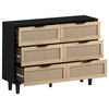 TATEUS 6-Drawers Rattan Storage Cabinet with Wood Legs, Black