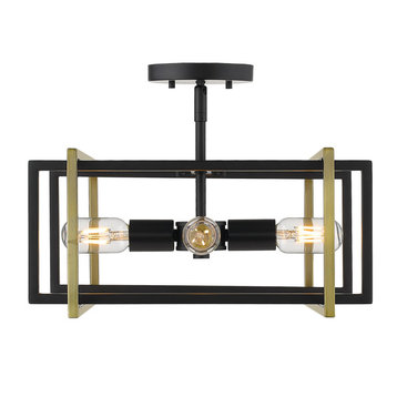Tribeca Semi-flush, Black With Aged Brass Accents