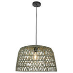 Olive Grove - Boho Open Weave Metal and Paper Rope Ceiling Light, Olive Green - This woven paper rope chandelier style ceiling light adds a touch of warmth and sophistication to any gathering space. Expertly crafted and thoughtfully designed, it boasts a bold source of light housed within a beautifully woven paper rope frame. The intricate weaving creates an organic, textured look that is both visually stunning and inviting to the touch. Whether you choose to hang this light as the focal point in a modern boho space, or as a stylish addition to a more traditional room, its versatility and effortless elegance make it a true standout piece. Whether illuminating your guests during a dinner party, or casting a warm and inviting glow during a quiet evening in, this chandelier style light is sure to be the ultimate combination of style and ambience in any setting.