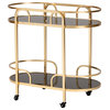 Leighton Glam and Luxe Gold Metal and Tempered Glass 2-Tier Wine Cart