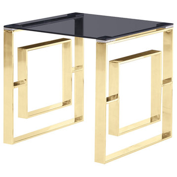 Mallory Smoked Glass Living Room End Table, Gold