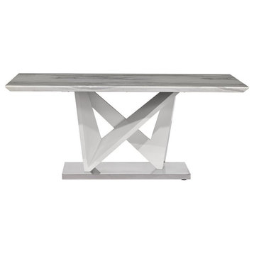 Global Furniture USA Faux Marble Top/Stainless Steel Base Dining Table in Gray
