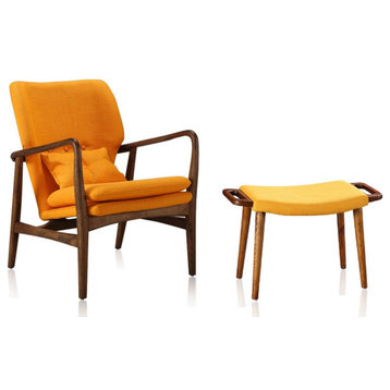 Bradley Accent Chair and Ottoman, Yellow and Walnut