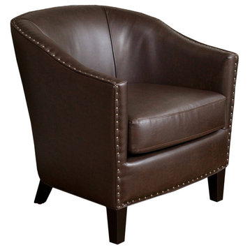 GDF Studio Carlton Tub Design Club Chair With Nailheads Accents, Brown Leather