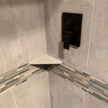 Large Format Tile Modern Bath Remodel French Shower Door