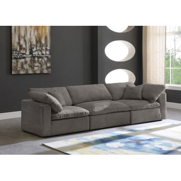 Cozy Velvet Upholstered Comfort 3-Piece Modular Sofa, Grey
