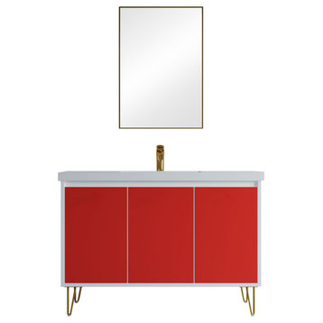 Dello 48" Single Bathroom Vanity Set With V Legs, Red
