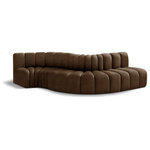 Meridian Furniture - Arc Velvet Upholstered 5-Pc. S-Shaped Modular Sectional, Brown - Give your living room or den the perfect blend of style and versatility with this Arc velvet fabric curved modular Sectional. Part of the Arc modular furniture collection, this Sectional comes upholstered in rich brown velvet fabric and features deep channel tufting that adds a touch of luxury while enhancing comfort and support. A seamless combination of form and function, this chair can be used with other Arc pieces to create a myriad of configurations in your well-curated room.