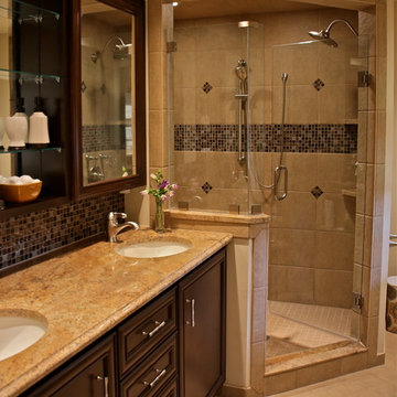 Luxury Master Suite Remodel | Dark Wood Custom Cabinets, Granite & Tiled Shower