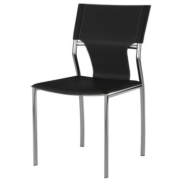 Leather Dining Chair With Chrome Legs Set of 4, Black