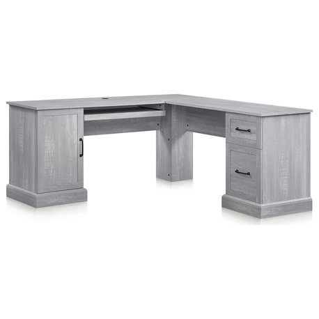 Modern Corner L-Shaped Home Office Computer Laptop Desk, Stone Gray