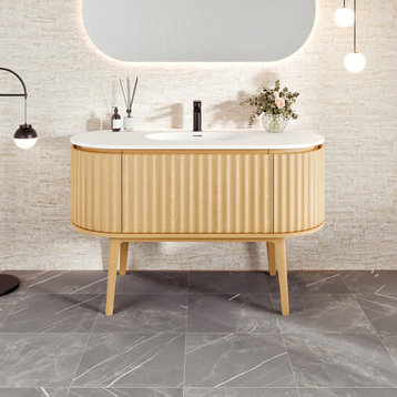 Eviva Haven 48" Oak Freestanding Vanity With White Solid Surface Integrated Top