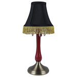 Urbanest - Perlina Accent Lamp, Antique Brass and Ruby Red Base, Crystal Accent - Urbanest accent lamp with antique brass and ruby red metal base; includes shade in black faux silk with gold fringe.