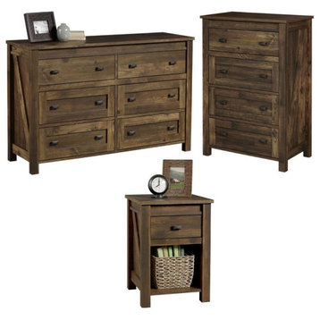 Home Square 3 Piece Bedroom Set with Dresser Chest and Nightstand in Rustic