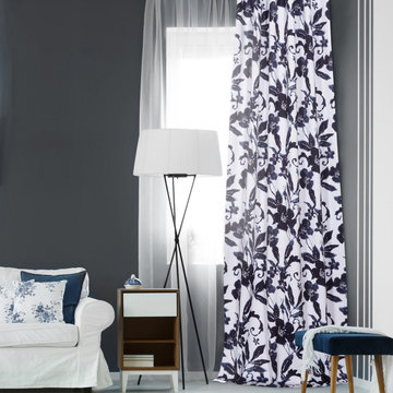Hibiscus Blue Blackout Room Darkening Curtain