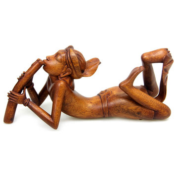 NOVICA The Flute Player And Wood Statuette