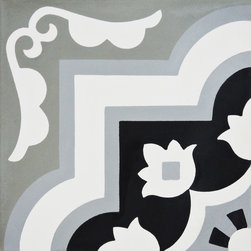 Moroccan Mosaic and Tile House - Taza Handmade Cement Tile, Black/Gray, Sample - Wall And Floor Tile