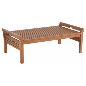 Rectangular Coffee Table, Slatted Eucalyptus Wood Construction, Indoor/Outdoor