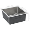 vidaXL Kitchen Sink Undermount Sink with Strainer Stainless Steel Sink Square, Silver, 17.3" X 17.3" X 7.9"
