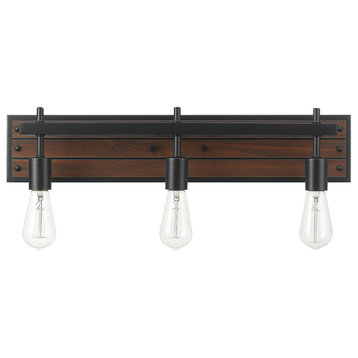 Mackay 3-Light Faux Wood Vanity Light with Matte Black Accents