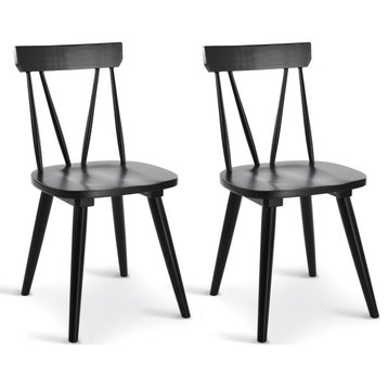 Windsor Wooden Dining Chairs Set of 2, Black