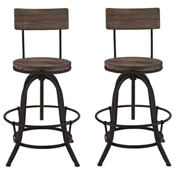 Procure Bar Stool Pine Wood and Iron, Set of 2, Brown