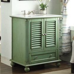 Adelina 30 inch Vintage Green Finish Bathroom Vanity - Bathroom Vanities And Sink Consoles