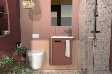 Diseño de cuarto de baño único con lavabo tipo consola