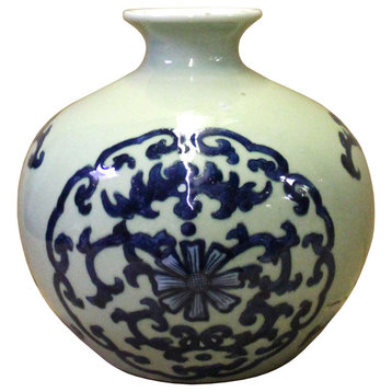 Chinese Oriental Ceramic Light Celadon Green Blue Graphic Vase Hcs4108
