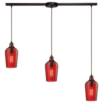 SouthWestern Transitional Three Light Chandelier-Red Glass Color - Chandelier