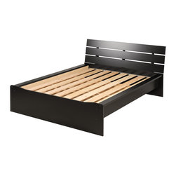 Prepac Avanti Queen Platform Bed with Attached Headboard in Black - Platform Beds