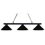 Z-Lite - Sharp Shooter 3-Light Billiard, Matte Black With Matte Black Shade - The simple styling of this three light fixture creates a classic statement. Finished in matte black this three light fixture uses matte black metal shades to compliment its classic look and 36" of chain per side is included to ensure the perfect hanging height.