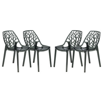 LeisureMod Modern Cornelia Dining Chair, Set of 4, Transparent Black, C18TBL4