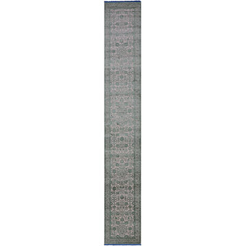 Persian Tabriz Wool & Silk Hand-Knotted Runner Rug 2' 6" X 17' 10" - Q21485