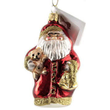 Golden Bell Collection Small Shiny Santa & Bear Ornament Czech Christmas St284