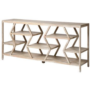 Dayton II Natural Solid Wood Multi-Level Shelf Console Table