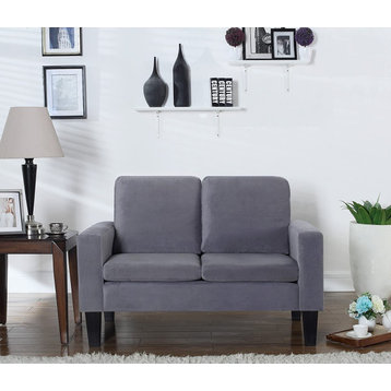 Comfortable Loveseat, Hardwood Frame With Microfiber Upholstered Seat, Grey