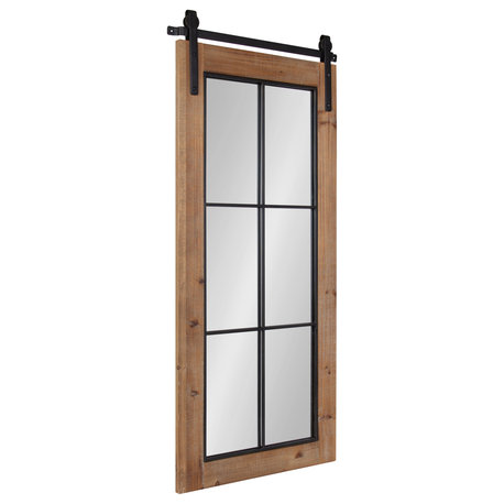 Cates Windowpane Framed Wall Mirror, Rustic Brown 18x43