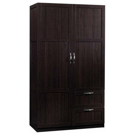 Pemberly Row Engineered Wood 2-Drawers Wardrobe Armoire in Cinnamon Cherry